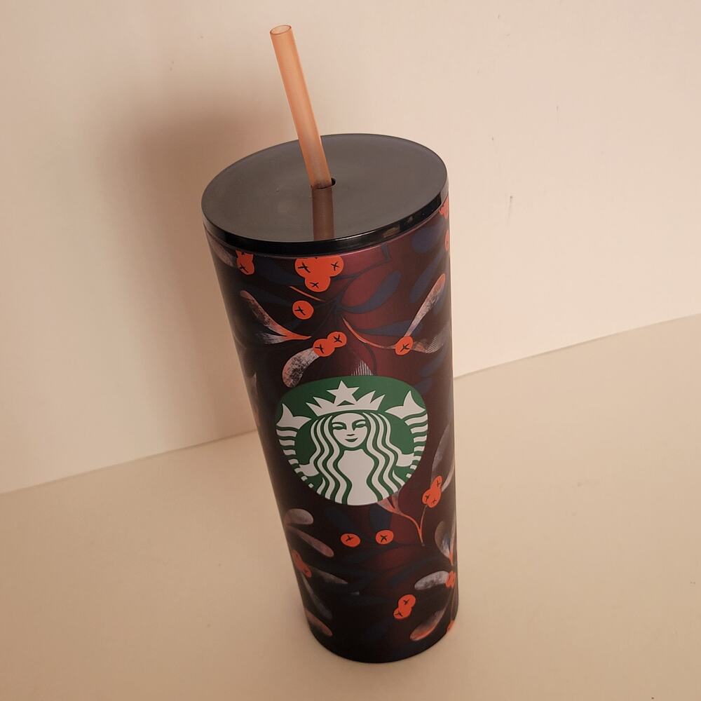 Starbucks Holiday 2020 Mistletoe & Berries Stainless Steel Tumbler 24oz W/ Lid